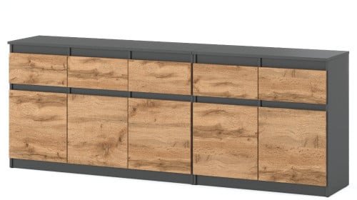 Komoda Duża Nowoczesna Best Oleksa 5 Szuflad 200cm Młodzieżowa Szara Wotan