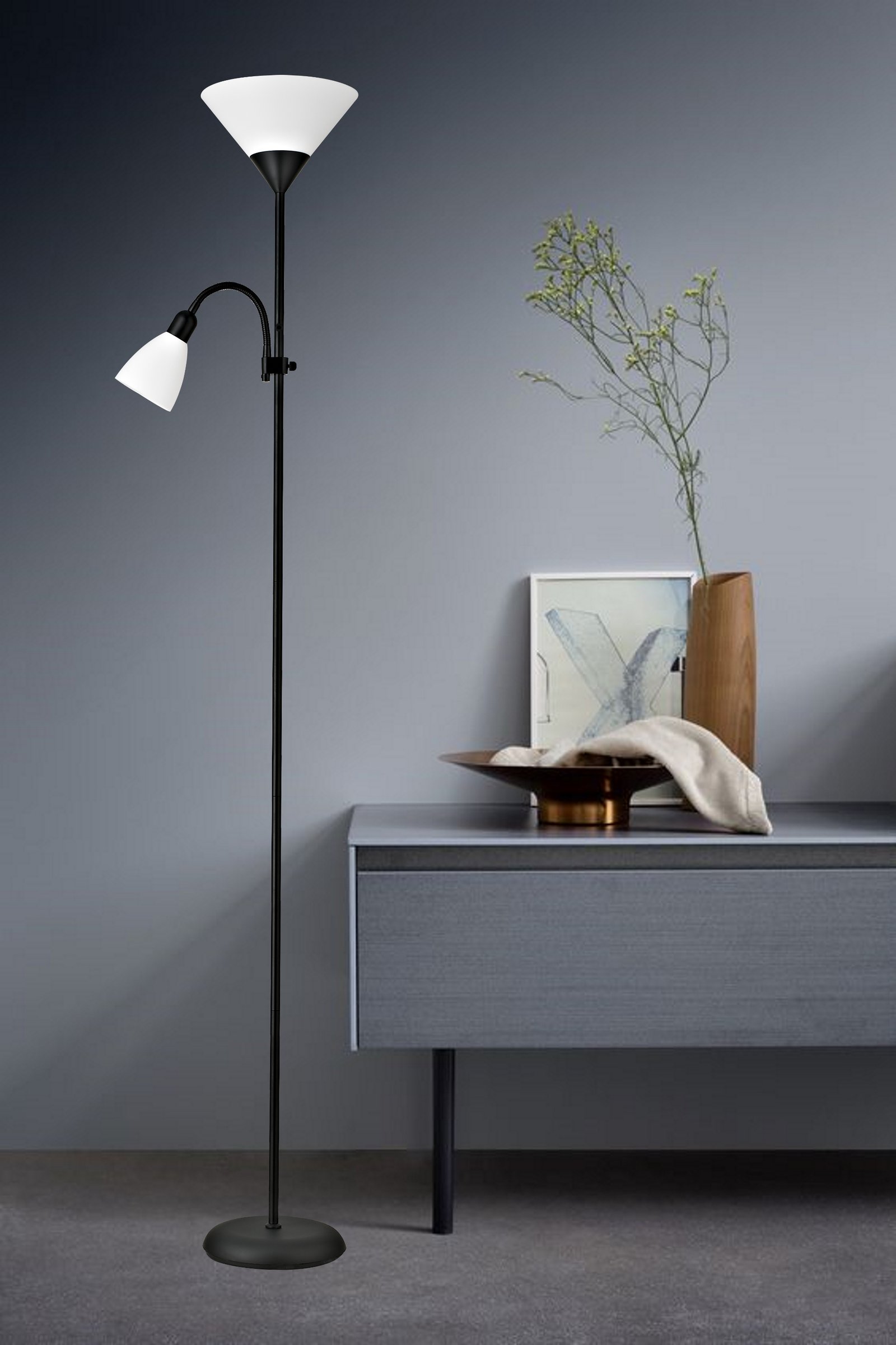 Floor lamp G.LUX ALTA BLACK, 1 x E27 + 1 x E14, grey, 178 cm