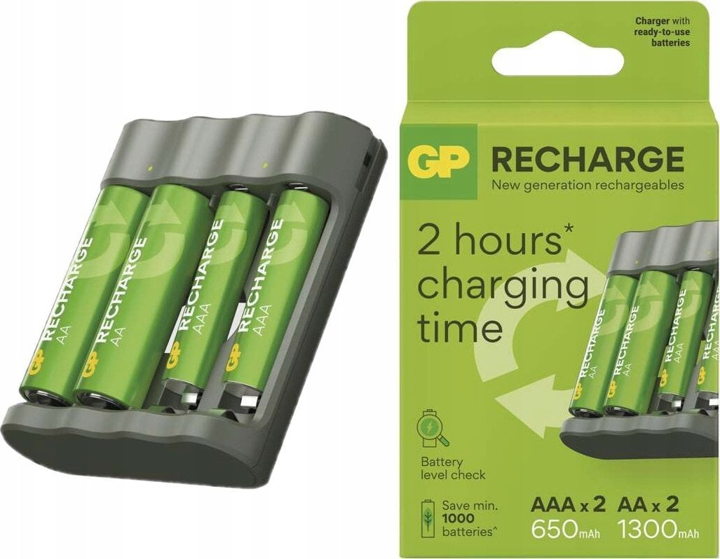 GP Ładowarka Recharge B441 + 2x AA Recharge 2100 mAh + 2x AAA Recharge 800 mAh