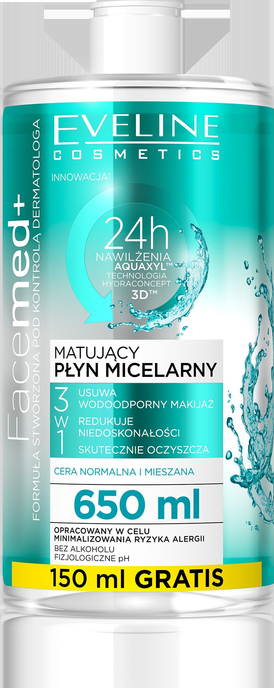 Eveline Facemed+ Matujący Płyn micelarny 3w1 - cera normalna i mieszana 650ml