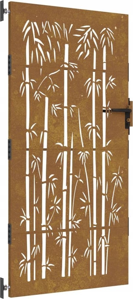 vidaXL Furtka ogrodowa, 85x175 cm, stal kortenowska, motyw bambusa