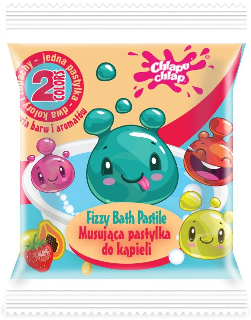 Chlapu Chlap Dwukolorowa musująca pastylka do kąpieli-mango i truskawka 1szt