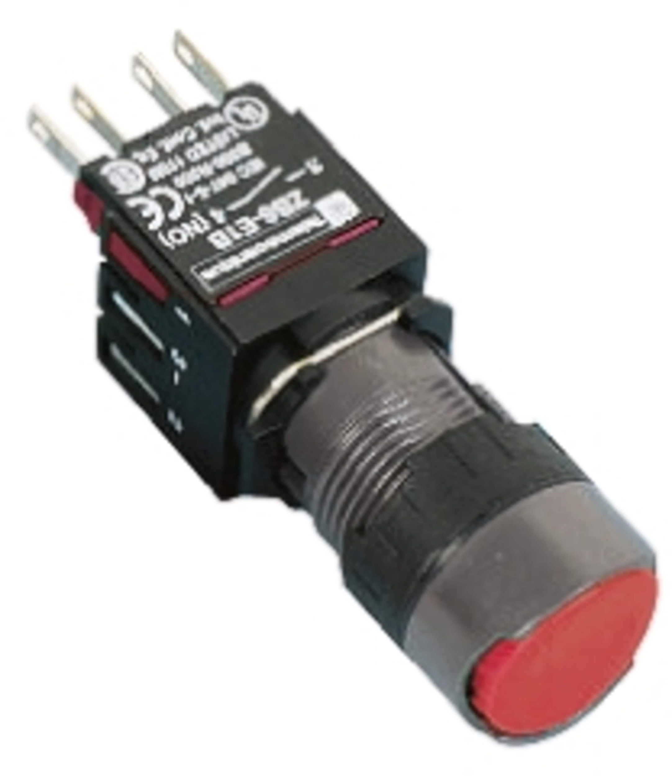 Przycisk kompletny czerwony kryty płaski okrągły 16mm, samoczynny powrót, 1NC, bez oznaczeń, XB6AA42B