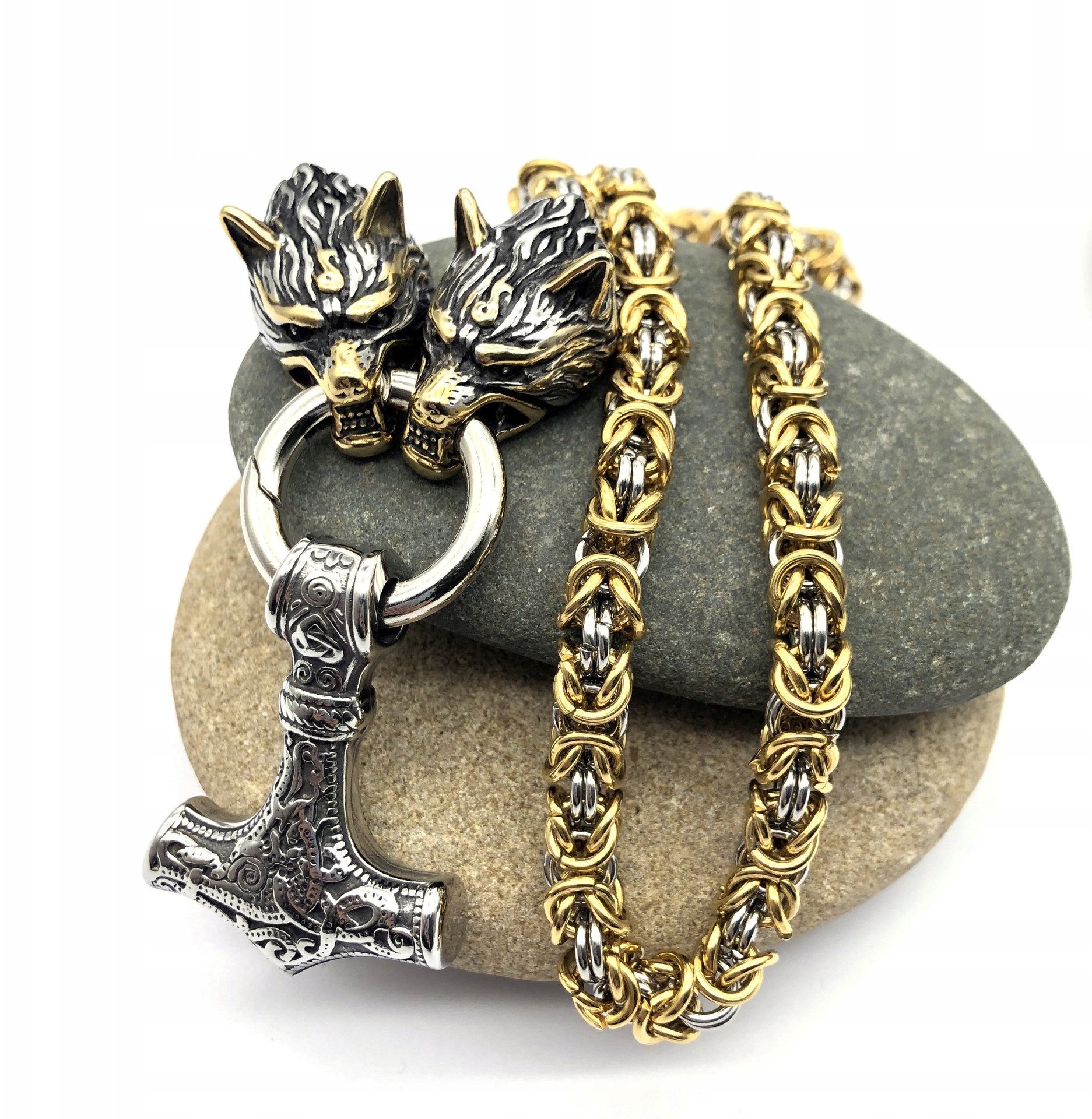 NASZYJNIK Męski MŁOT THORA Wilki GRUBY 118