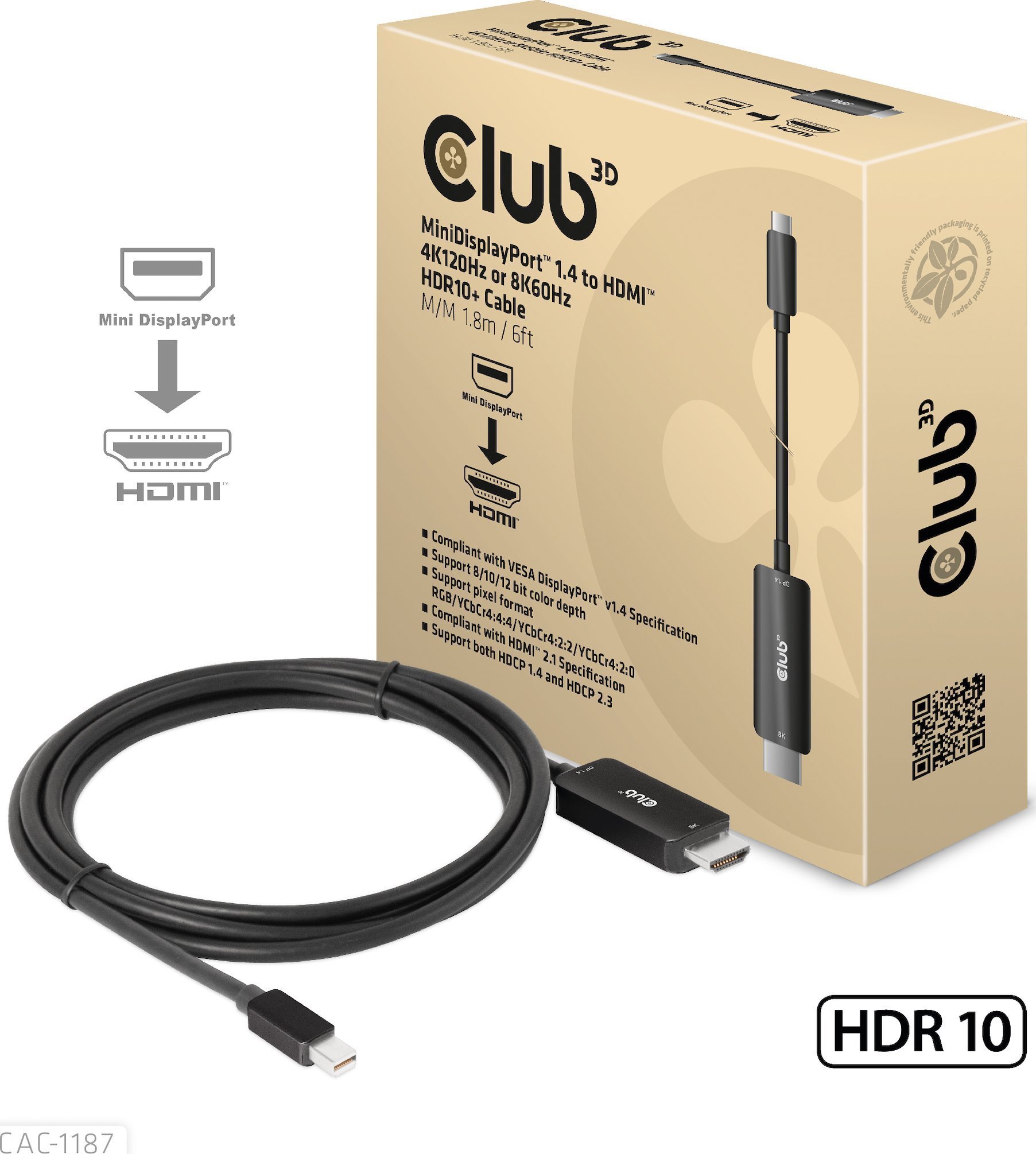Kabel Club 3D DisplayPort Mini - HDMI 1.8m czarny (CAC-1187)