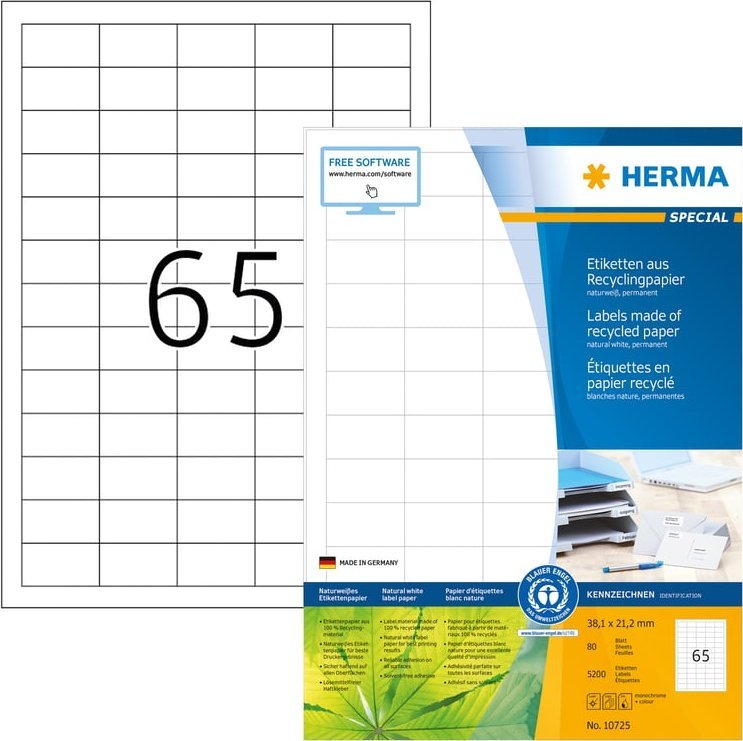 Herma HERMA Etiketten A4 38,1x21,2 mm Rec.Blauer Engel 5200 St.