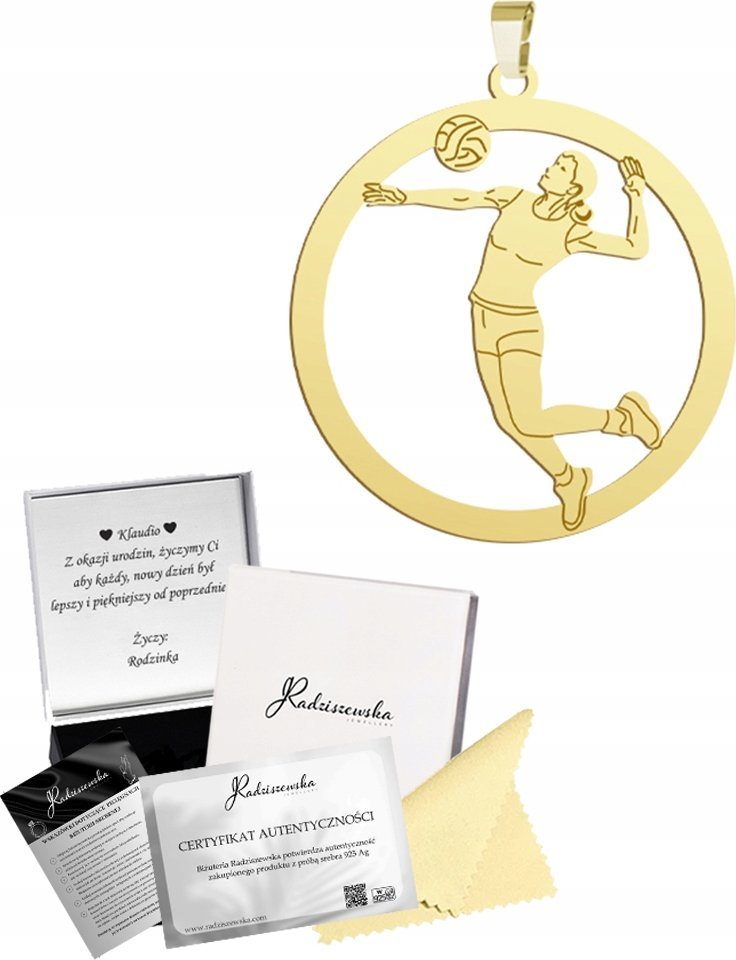 Radziszewska Złota Zawieszka Siatkarka Siatkówka SREBRO 925 Prezent GRAWER GRATIS