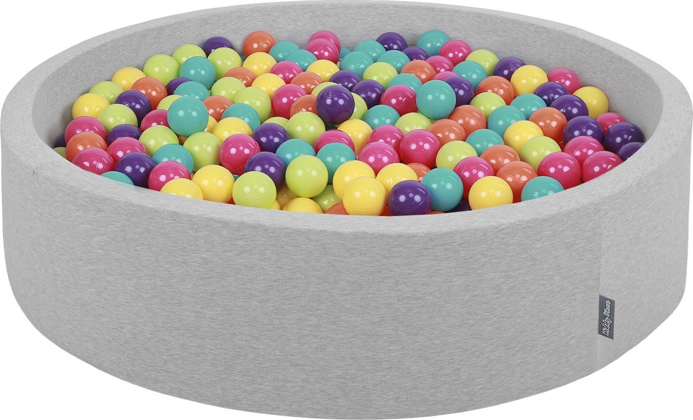 KiddyMoon KiddyMoon Suchy basen okrągły z piłeczkami 7cm 120x30 jasnoszary: jasny zielony-żółty-turkus-pomarańcz-ciemny róż-fiolet 120x30/200piłek Zab