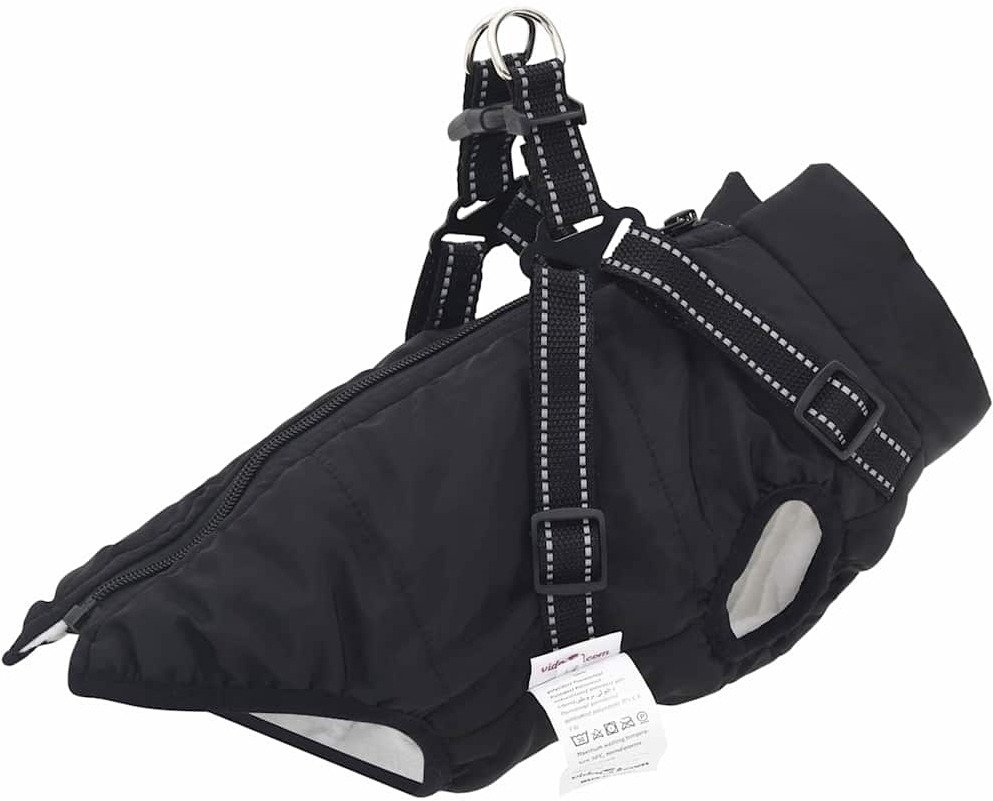 vidaXL Kurtka dla Psa z uprzężą Czarny Runo i poliester