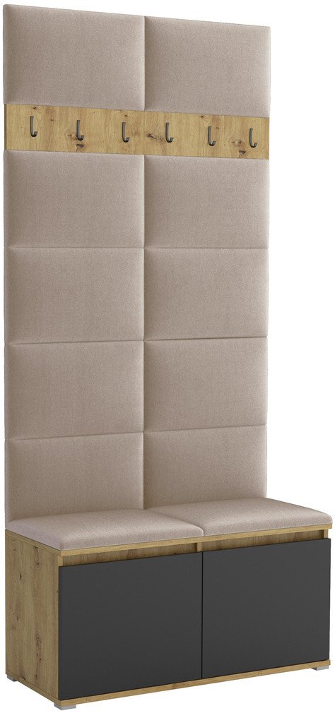 Tapicerowana garderoba Noris I - kolor artisan z czarnym frontem + tkanina Trinity 04