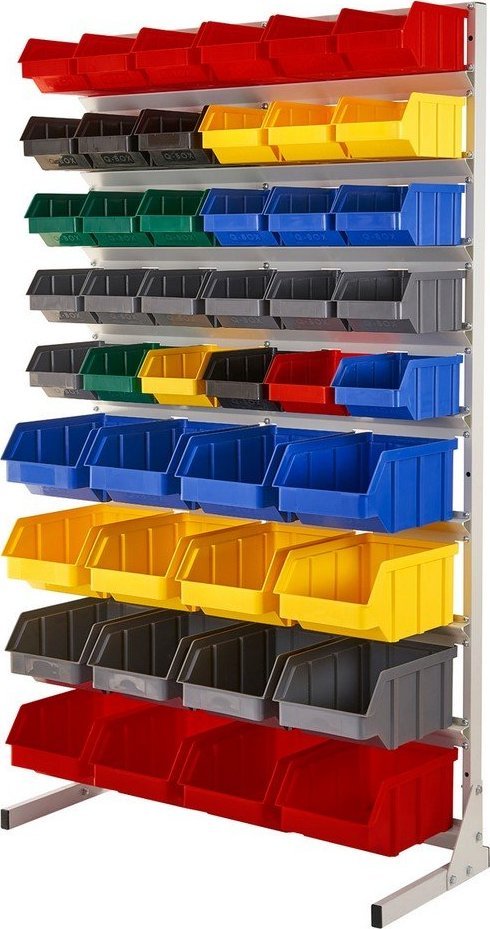 qBox Regał do pojemników warsztatowych, jednostronny. Wym: 1610x940x380mm 46 pojemników (Regał bez pojemników)