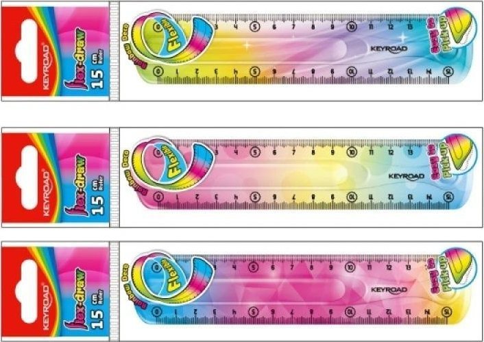 Keyroad Linijka KEYROAD, 15 cm, elastyczna, tęczowa, zawieszka, mix kolorów