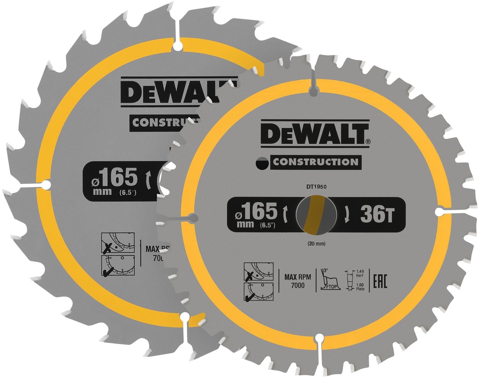DEWALT PIŁA TARCZ.165x20mm 2szt. 24T i 36T CONSTRUCTION