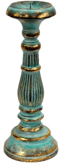 Świecznik drewniany Vintage - Turkusowy Mały