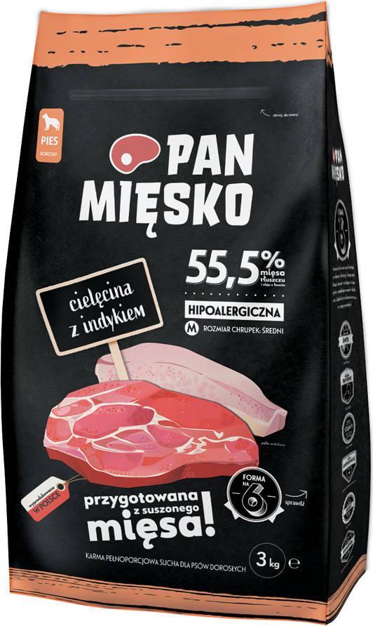 Pan Mięsko Karma sucha dla psa Cielęcina z indykiem (dorosły) chrupki M 3kg