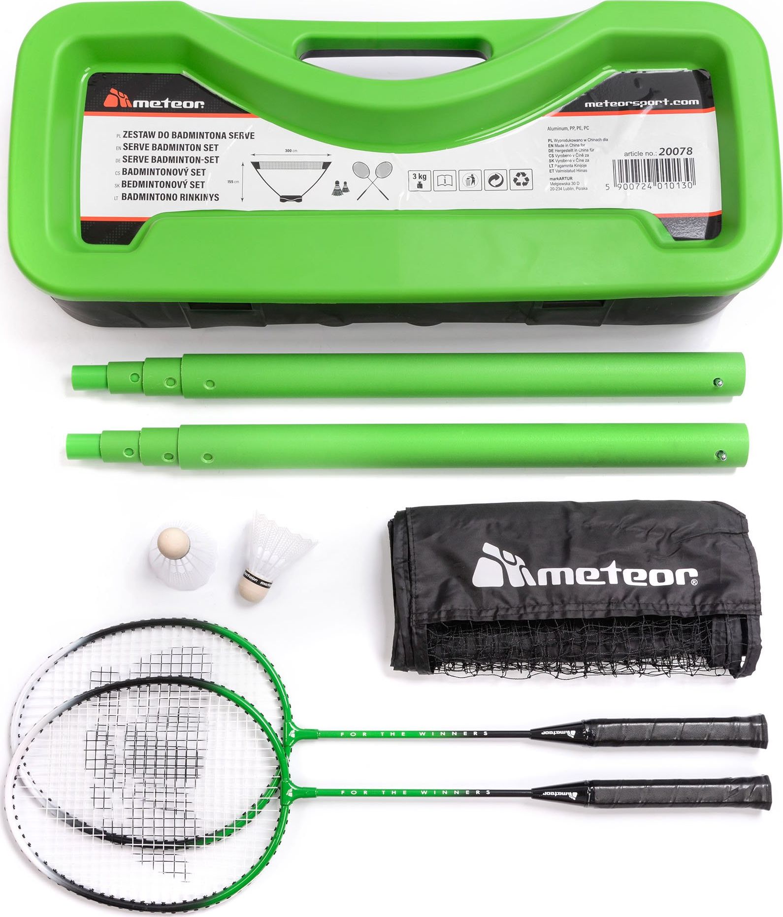 Meteor Zestaw do badmintona 2 rakietki + 2 lotki + siatka Meteor