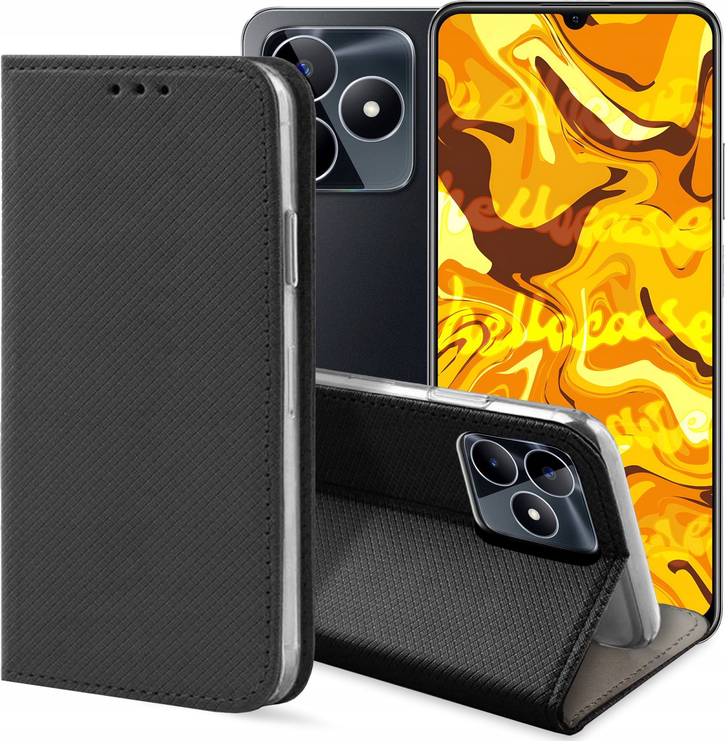 Hello Case ETUI Z KLAPKĄ DO REALME C53 4G CZARNE ZAMYKANE MAGNETYCZNE KABURA FUTERAŁ