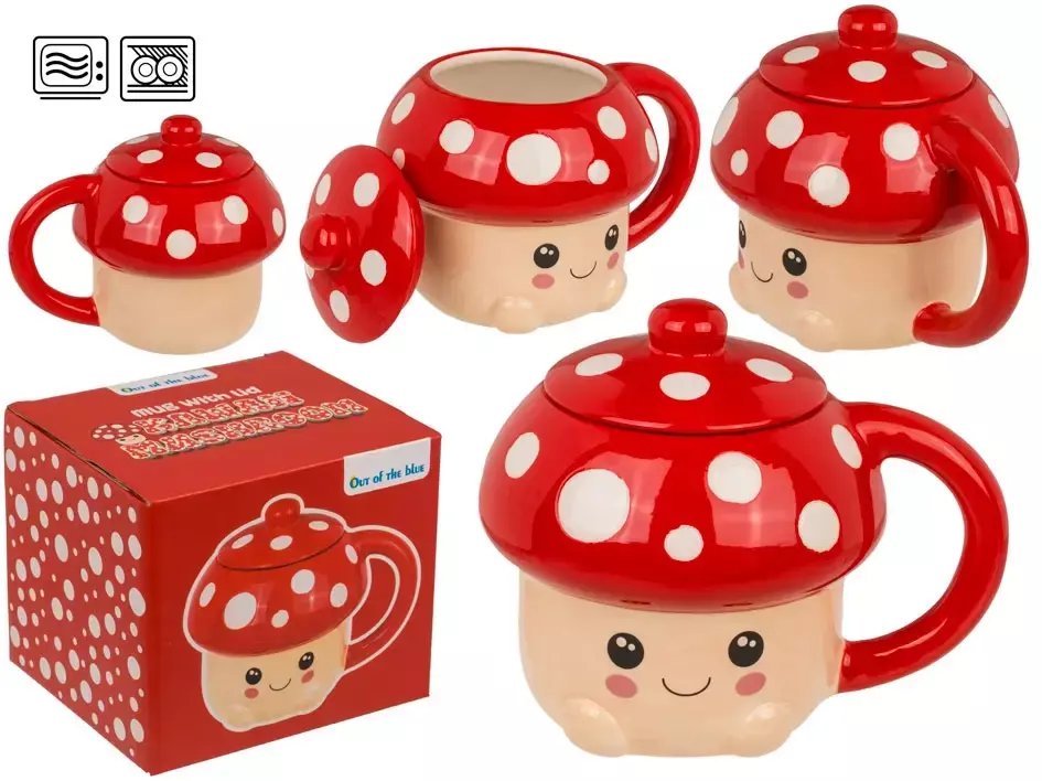 Kubek Grzybek Kawaii - Muchomorek z Pokrywką
