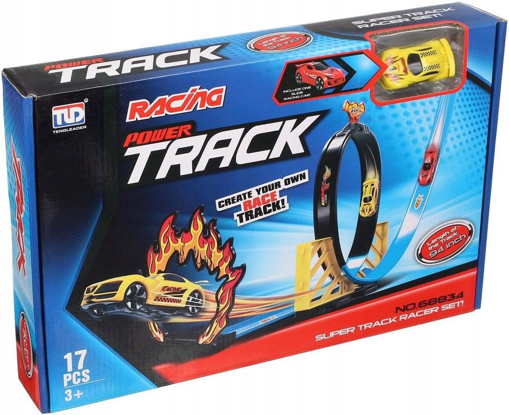 Tor wyścigowy pętla dla samochodzików autka zestaw wyrzutnia 17w1 223cm