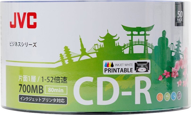JVC JVC CD-R 700MB 52X INKJET WHITE PRINTABLE WATERPROOF PHOTO GLOSSY CAKE*50 701715JCK0020