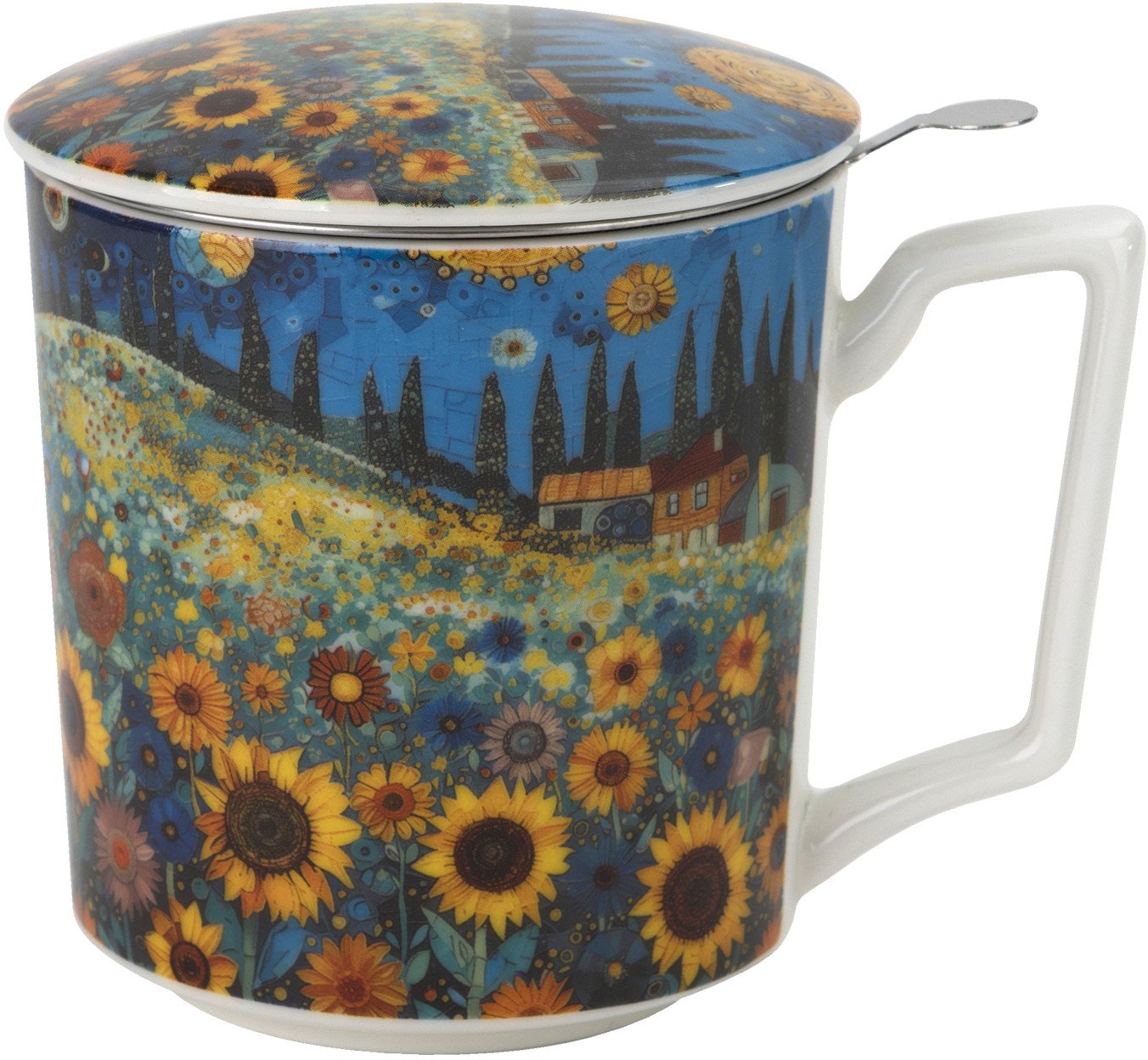 Kubek porcelanowy 450 ml z zaparzaczem Modern Sunflower Field