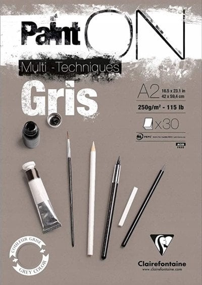 Clairefontaine Paint-On Blok A2 250gram 30 ark szary papier, wielotechnikowy, toplimet