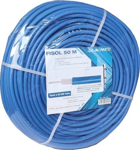 Przewód Kerbl Kabel wysokiego napięcia 1,32mm 50 m miedziany 20,000V niebieski FISOL