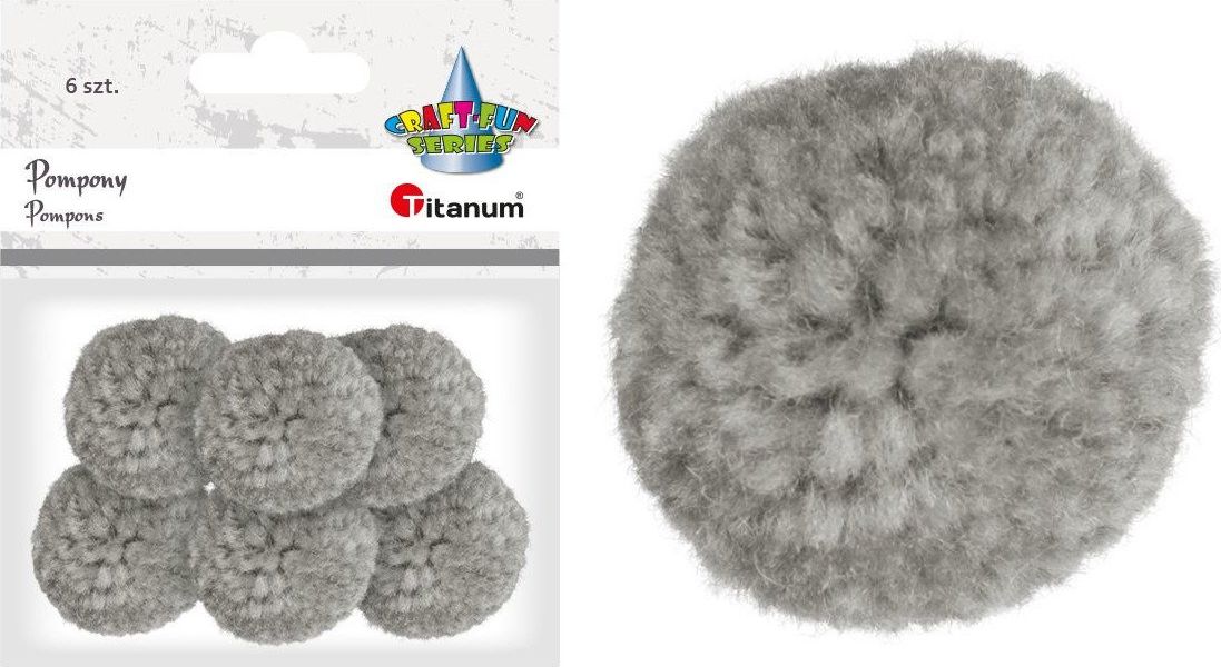 Titanum Pompony dekoracyjne ozdobne z włóczki 6szt szare