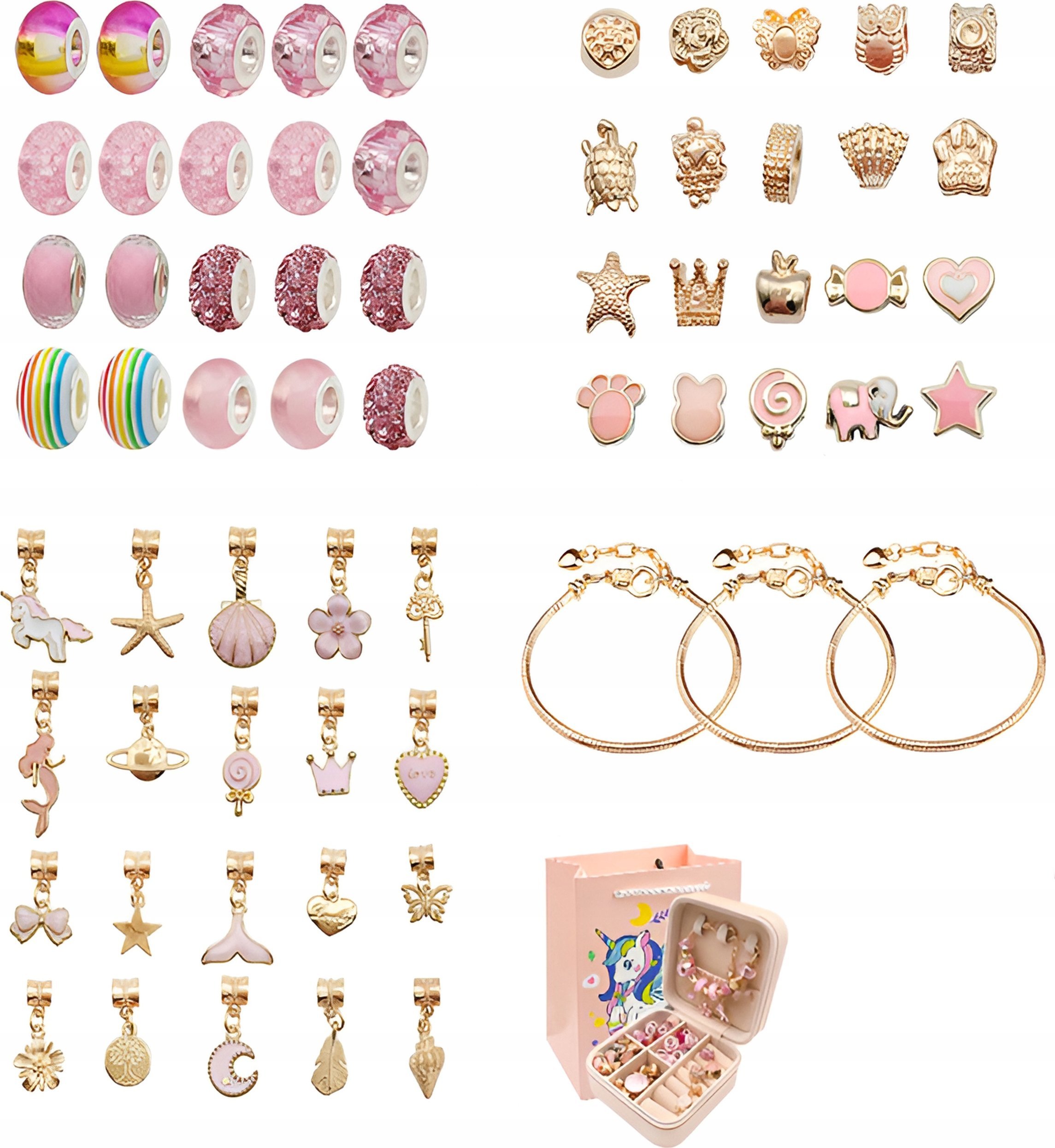 Zestaw Do Tworzenia Robienia Biżuterii, Bransoletek, Charmsy, Zawieszki, Koraliki ODCIENIE RÓŻU