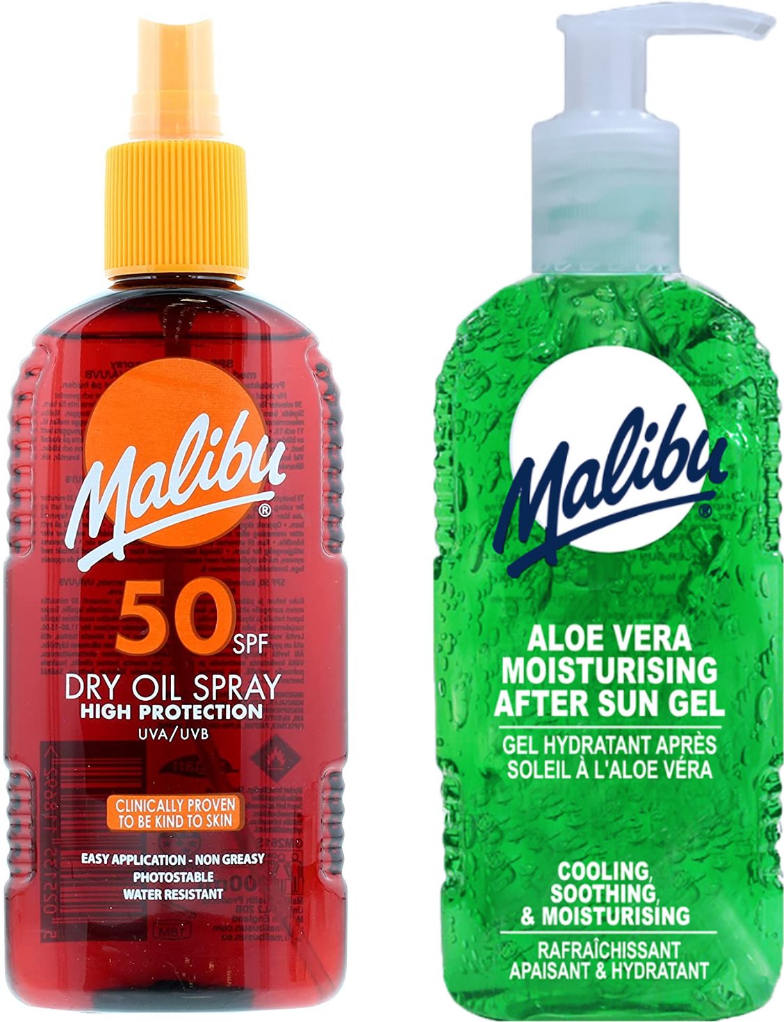 Malibu SPF50 Olejek Brązujący 200ml + Aloe Żel Po Opalaniu 200ml