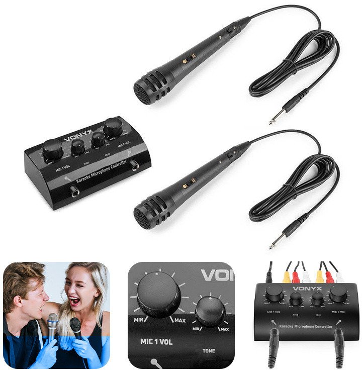 Zestaw do Karaoke z mikrofonami w kolorze czarnym one size