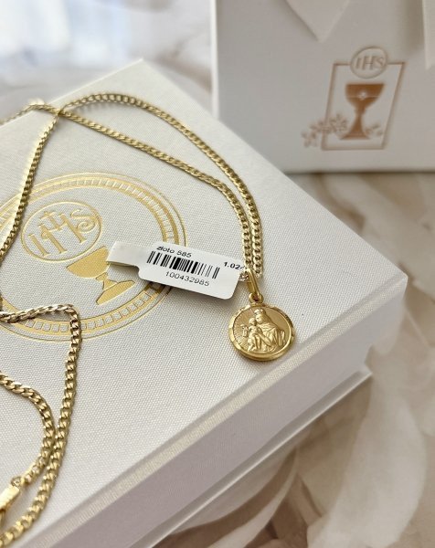 Złoty medalik Matka Boska Szkaplerzna otwarte serce Jezusa ME.00559 PR.585