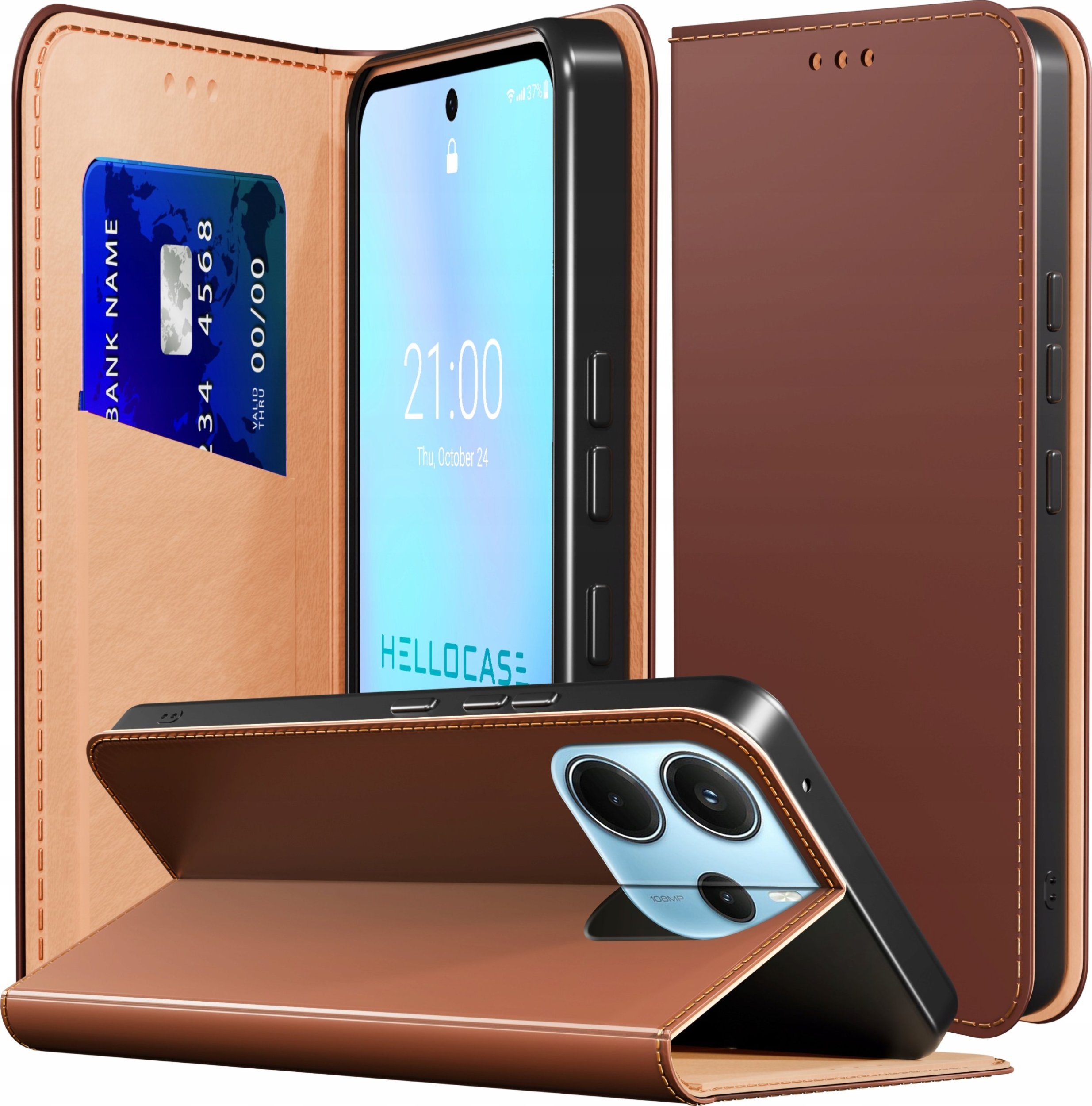 Etui z Klapką do Xiaomi Redmi Note 14 4G / 5G (Skórzane, Brązowe, Kabura)