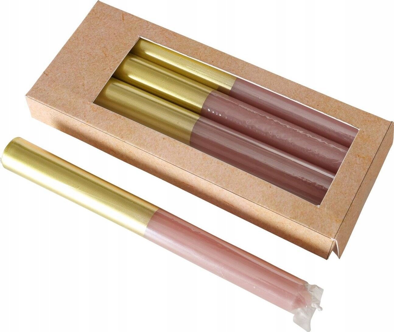 Boltze Świeczki kolorowe z podstawą w złotym kolorze, 4 sztuki