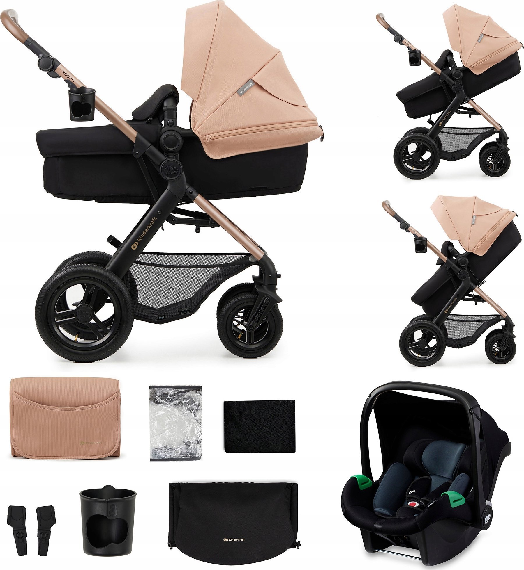 Wózek KinderKraft Universalus vežimėlis Kinderkraft Moov 2 Air 3in1, Sand Beige