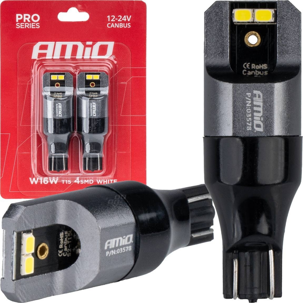 AMiO Żarówki led canbus pro t15 w16w 4x2016 smd białe 12v 24v amio-03578