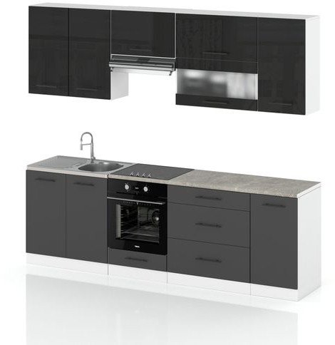 Meble Kuchenne Kuchnia Marocco 2.6m Nowoczesna Czarny Połysk Szary Mat