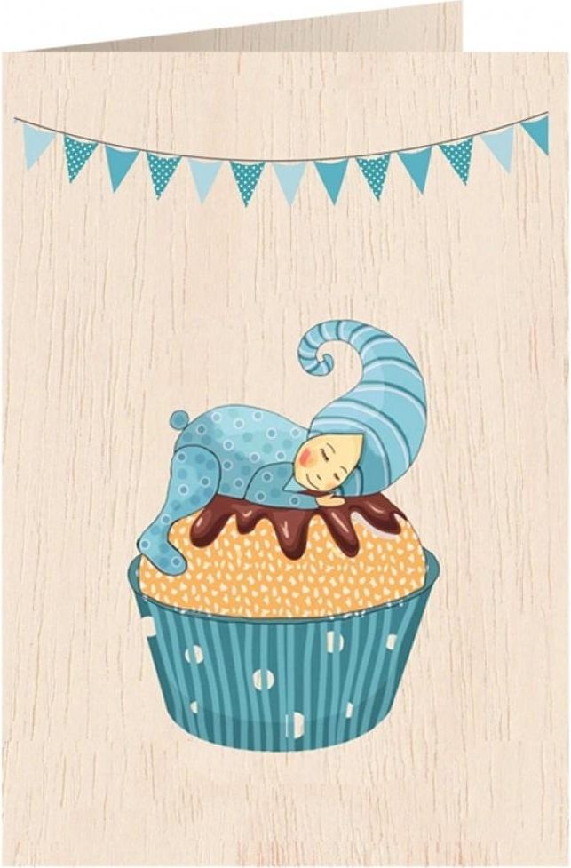 Cozywood Karnet drewniany C6 + koperta Narodziny chłopiec