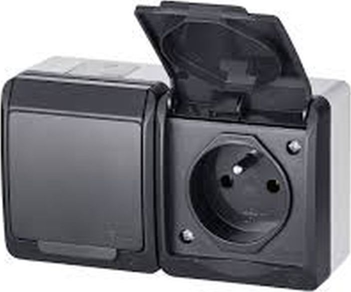 Elektro-Plast Hermes Gniazdo hermetyczne podwójne z/u 16A IP44 antracyt GNT 0322-07