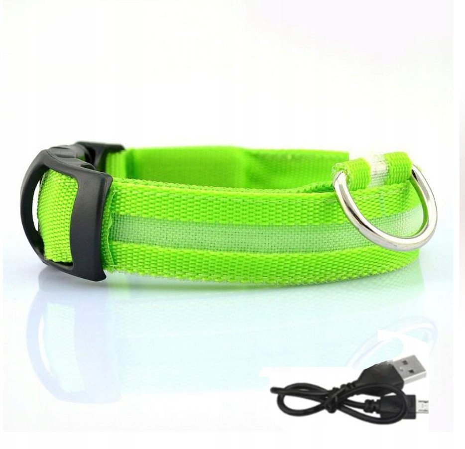 Obroża dla zwierząt PSÓW LED Wodoszczelna na USB Kabel ZIELONA XL 52-60cm