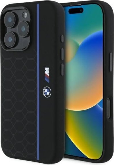 BMW BMW BMHMP16L23SHEB iPhone 16 Pro 6.3" czarny/black hardcase Silicone Hexagon Blue Line MagSafe