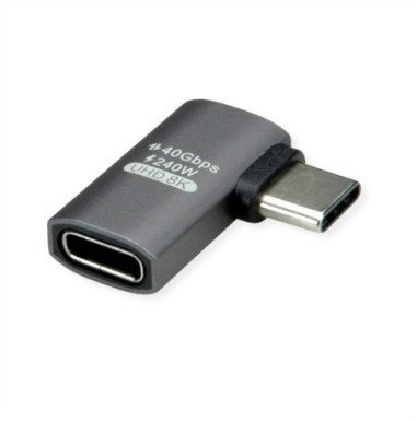 Adapter ROLINE, USB4 Gen 3x2, aluminiowy, płaski 90°, typ C, M/F, srebrny