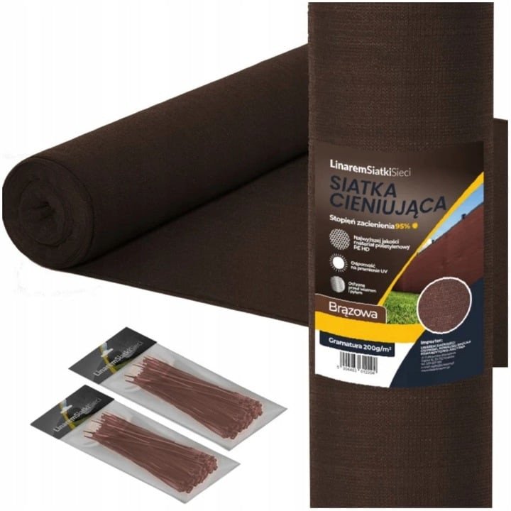 SIATKA CIENIUJĄCA 95% MATA 2x50m MASKUJĄCA NA OGRODZENIE PŁOT 200g +UV BRĄZOWA