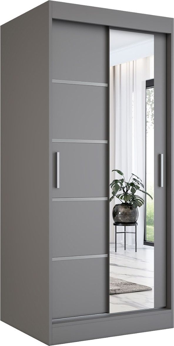 MKPOL Szafa przesuwna MODUO COMFORT 2 90 antracyt z lustrem