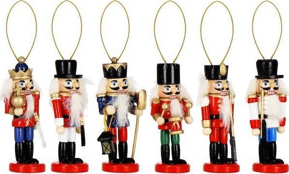 Springos Zawieszki choinkowe 6 szt. drewniany dziadek do orzechów 8 cm świąteczna ozdoba UNIWERSALNY