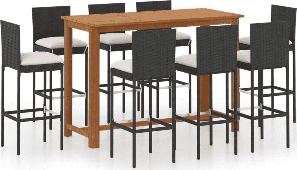 vidaXL 9-cz. zestaw mebli barowych do ogrodu, z poduszkami czarny (3068008)