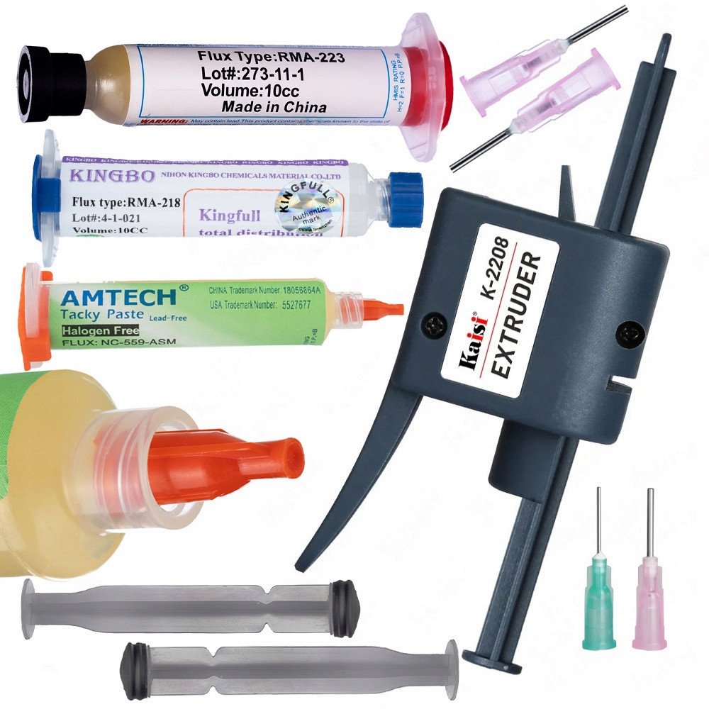 ZESTAW WYCISKACZ TŁOCZEK DOZOWNIK DO PASTY FLUXU +3X TOPNIK RMA-223 BGA SMD