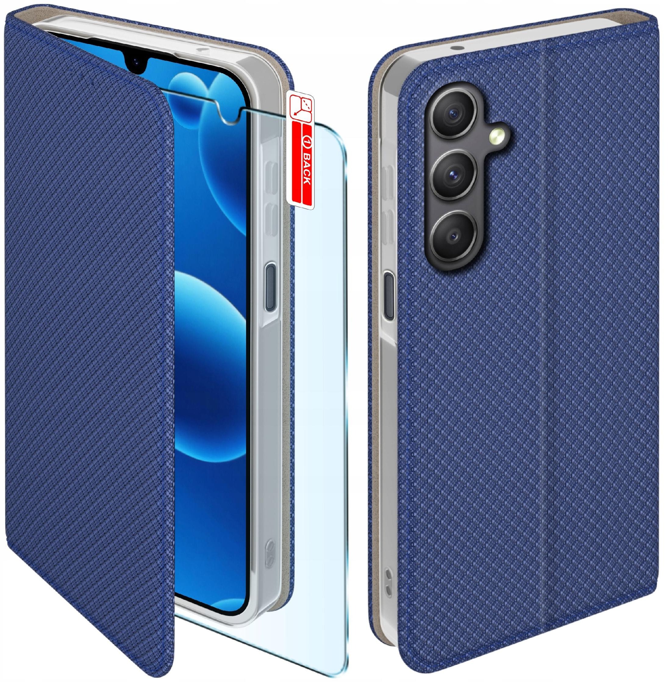 Etui z klapką do Samsung A26 5G Zamykane Granatowe Futerał + Szkło 9H