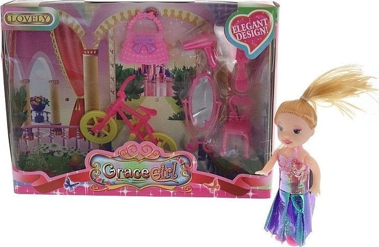 Lalka mini 9cm z rowerem i toaletką