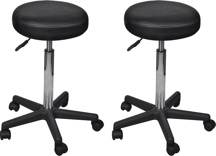 Elior Zestaw czarnych okrągłych taboretów na kółkach - Albin